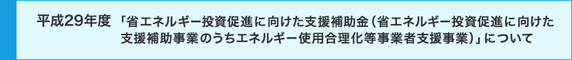 平成29年度「省エネルギー投資促進に向けた支援補助金（省エネルギー投資促進に向けた支援補助事業のうちエネルギー使用合理化等事業者支援事業）」について
